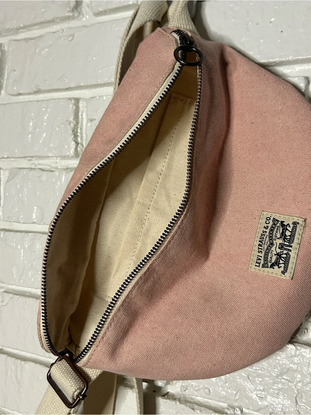 Levi's Blush Pink Canvas Crossbody Bag with Cream Strap